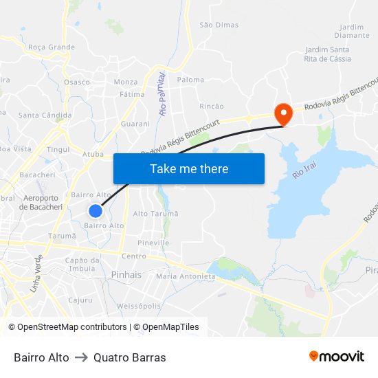 Bairro Alto to Quatro Barras map