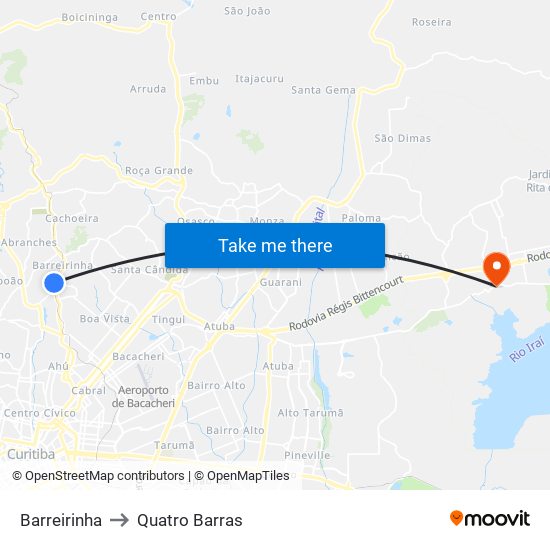 Barreirinha to Quatro Barras map