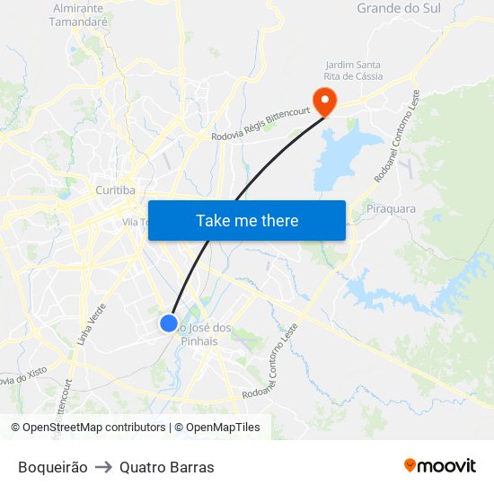 Boqueirão to Quatro Barras map