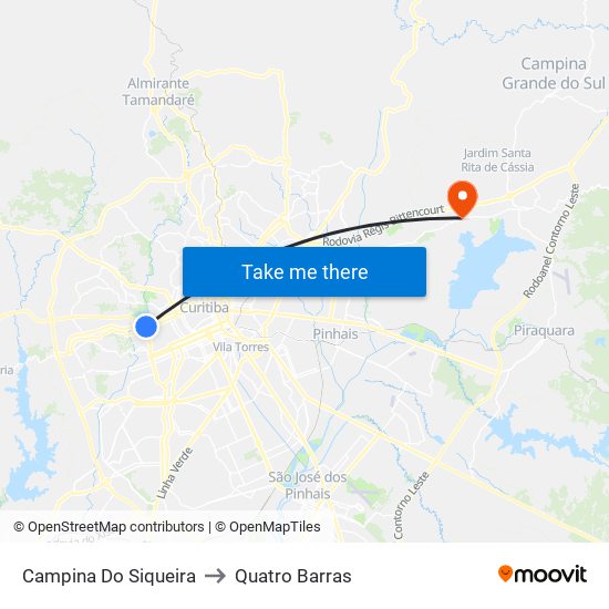 Campina Do Siqueira to Quatro Barras map