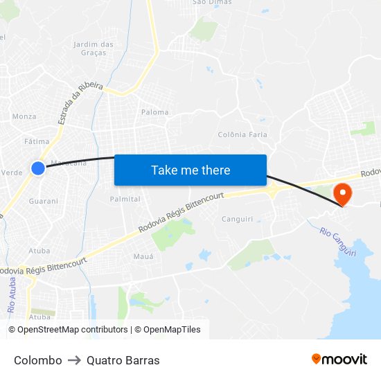 Colombo to Quatro Barras map