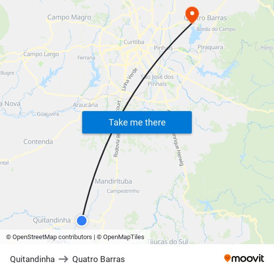 Quitandinha to Quatro Barras map