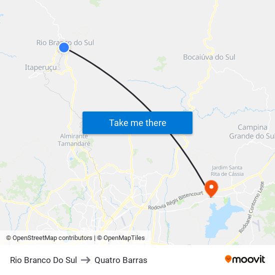 Rio Branco Do Sul to Quatro Barras map