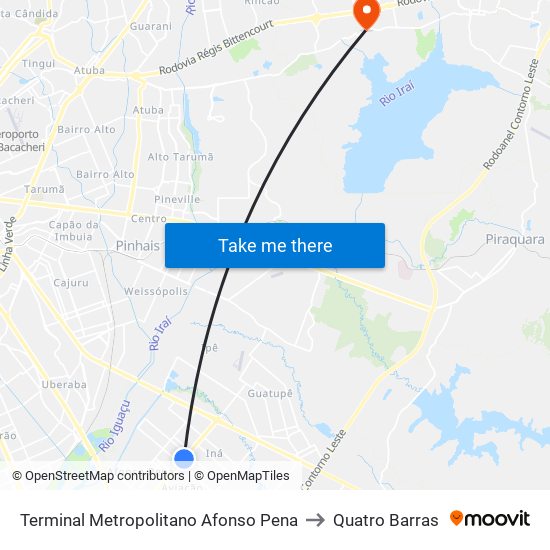 Terminal Metropolitano Afonso Pena to Quatro Barras map