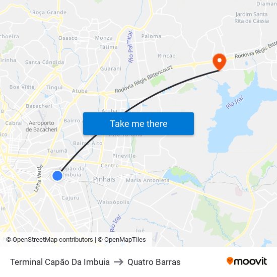 Terminal Capão Da Imbuia to Quatro Barras map