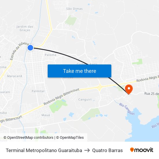 Terminal Metropolitano Guaraituba to Quatro Barras map