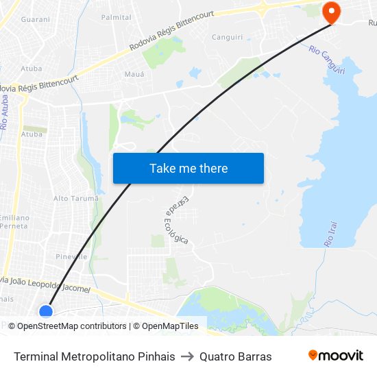 Terminal Metropolitano Pinhais to Quatro Barras map