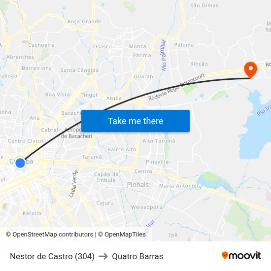 Nestor de Castro (304) to Quatro Barras map