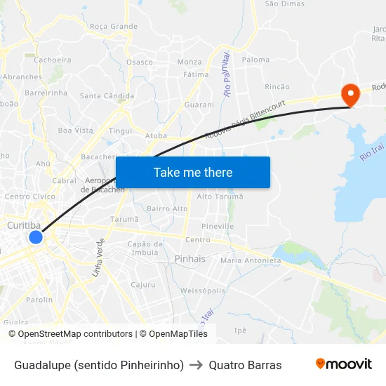 Guadalupe (sentido Pinheirinho) to Quatro Barras map