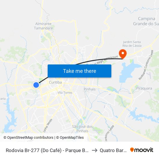 Rodovia Br-277 (Do Café) - Parque Barigui to Quatro Barras map