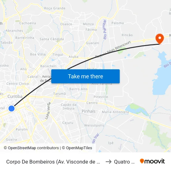 Av. Visconde de Guarapuava, 3571 (Corpo de Bombeiros) to Quatro Barras map