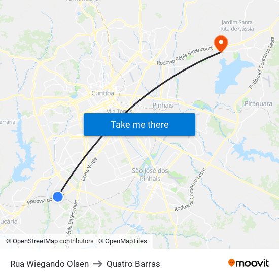 Rua Wiegando Olsen to Quatro Barras map