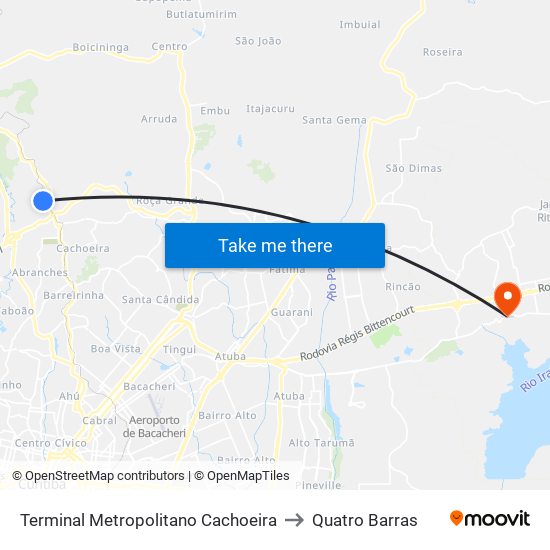 Terminal Metropolitano Cachoeira to Quatro Barras map