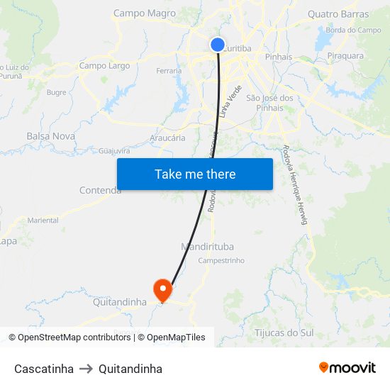 Cascatinha to Quitandinha map