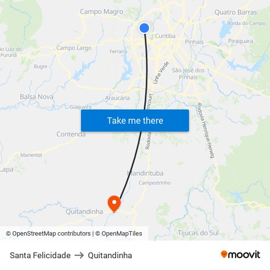 Santa Felicidade to Quitandinha map