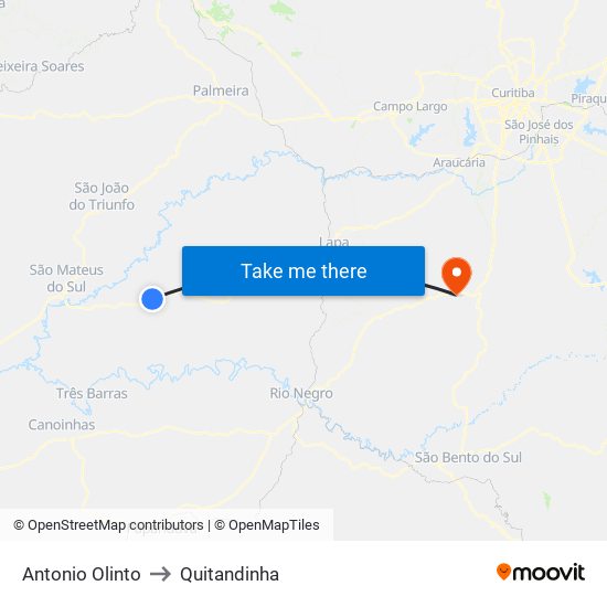 Antonio Olinto to Quitandinha map
