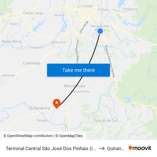 Terminal Central São José Dos Pinhais to Quitandinha map