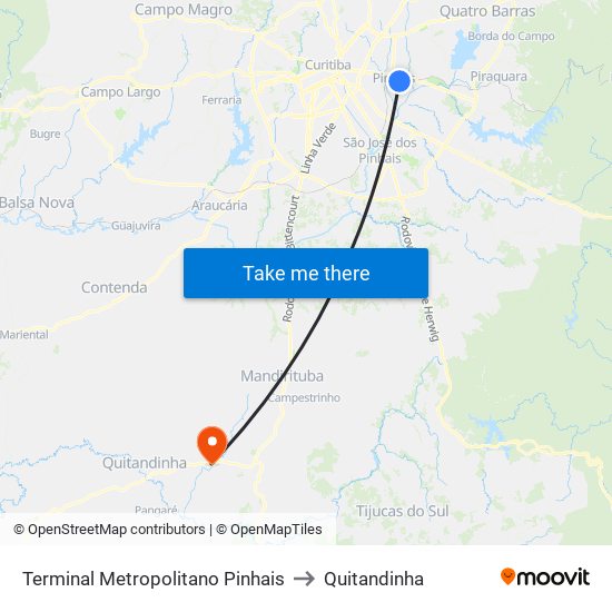 Terminal Metropolitano Pinhais to Quitandinha map