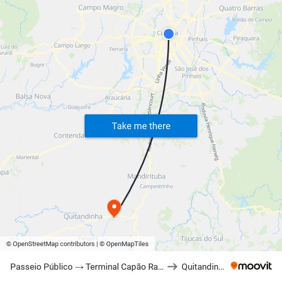 Passeio Público → Terminal Capão Raso to Quitandinha map