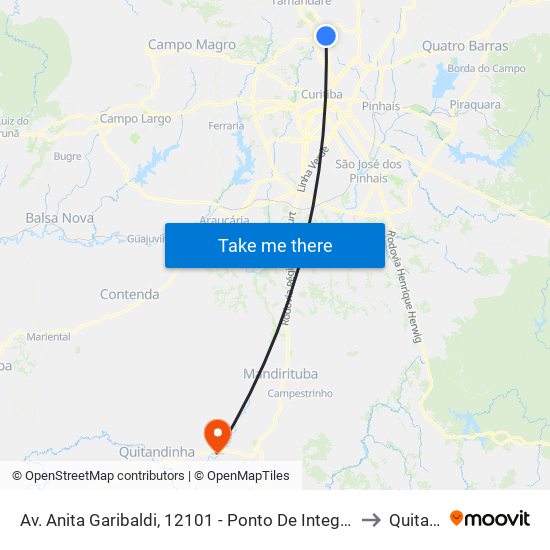 Av. Anita Garibaldi, 12101 - Ponto De Integração Temporal (Desembarque) to Quitandinha map
