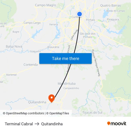 Terminal Cabral to Quitandinha map