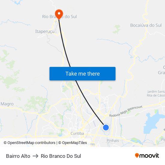 Bairro Alto to Rio Branco Do Sul map