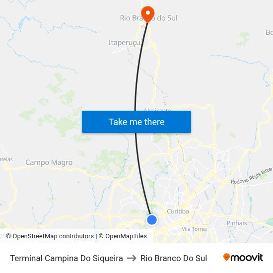 Terminal Campina Do Siqueira to Rio Branco Do Sul map