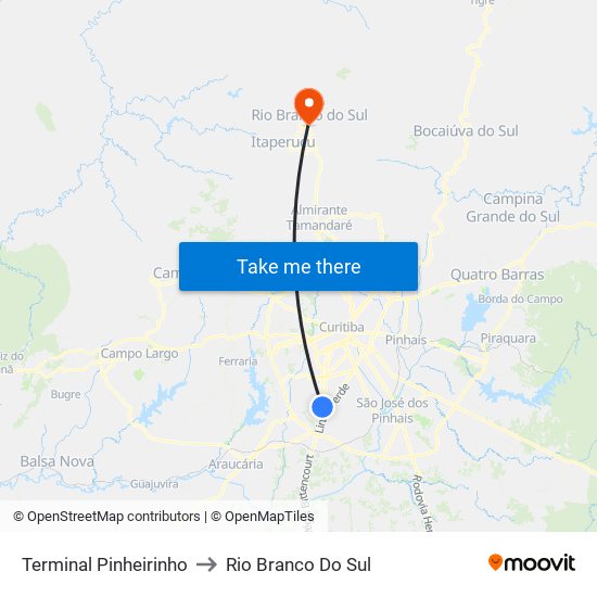 Terminal Pinheirinho to Rio Branco Do Sul map