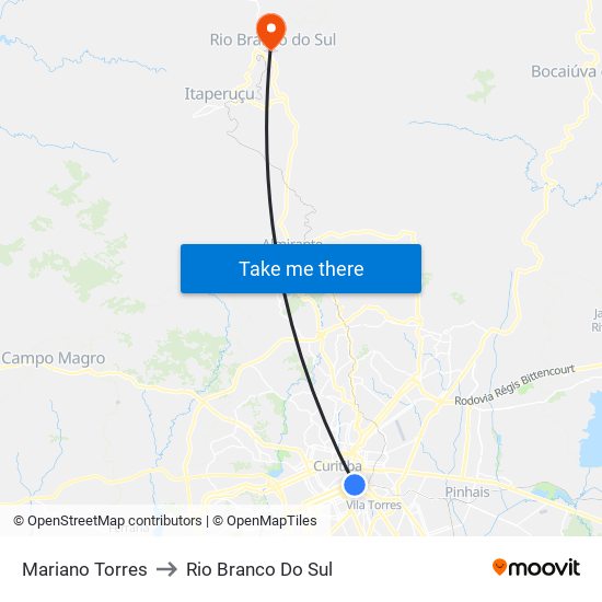 Mariano Torres to Rio Branco Do Sul map