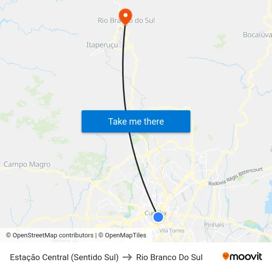 Estação Central (Sentido Sul) to Rio Branco Do Sul map