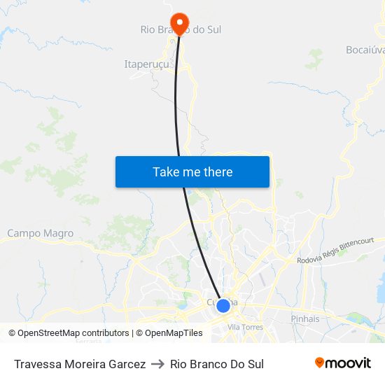 Travessa Moreira Garcez to Rio Branco Do Sul map