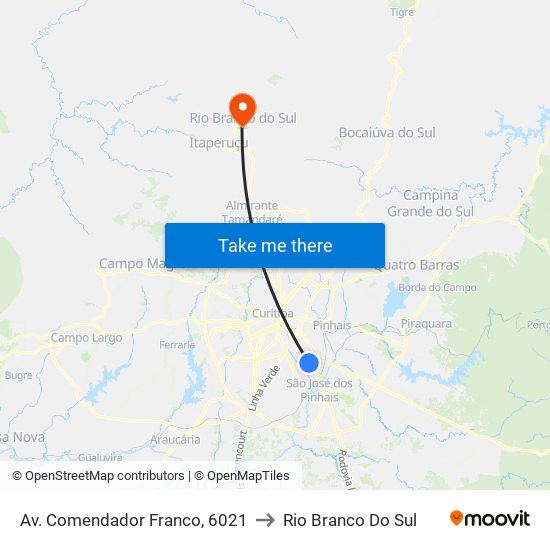 Av. Comendador Franco, 6021 to Rio Branco Do Sul map
