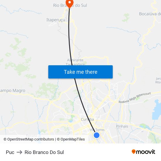 Puc to Rio Branco Do Sul map
