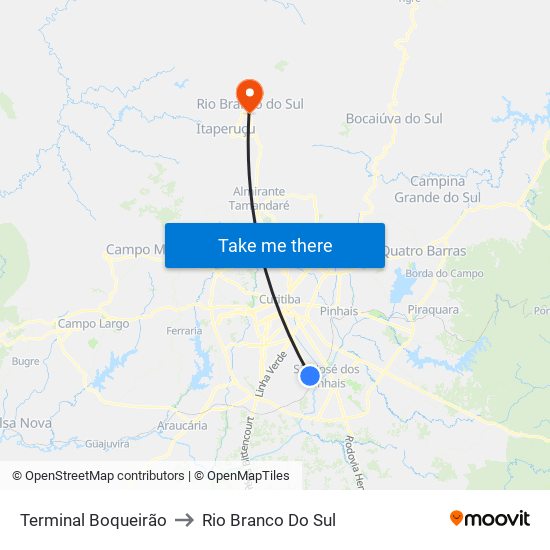 Terminal Boqueirão to Rio Branco Do Sul map