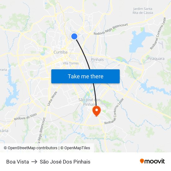 Boa Vista to São José Dos Pinhais map