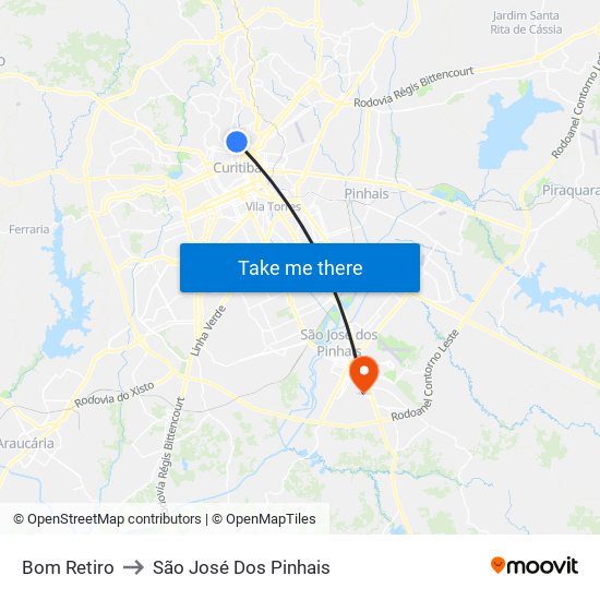 Bom Retiro to São José Dos Pinhais map