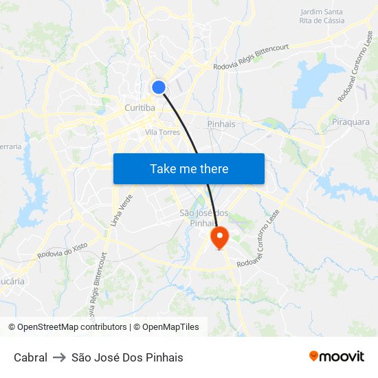 Cabral to São José Dos Pinhais map