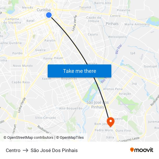 Centro to São José Dos Pinhais map