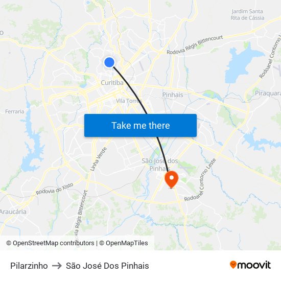 Pilarzinho to São José Dos Pinhais map