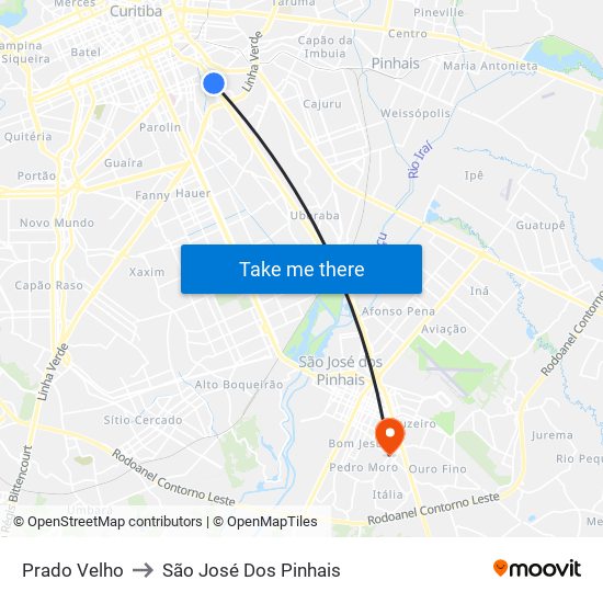 Prado Velho to São José Dos Pinhais map