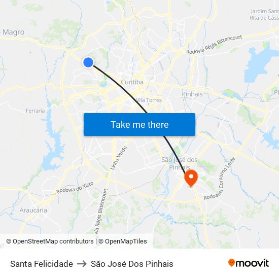 Santa Felicidade to São José Dos Pinhais map