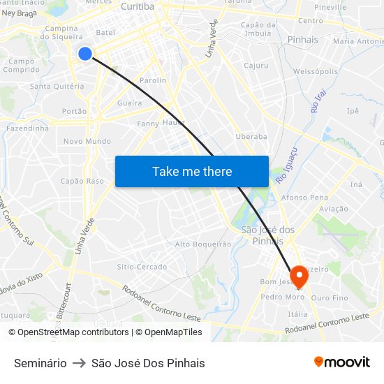 Seminário to São José Dos Pinhais map