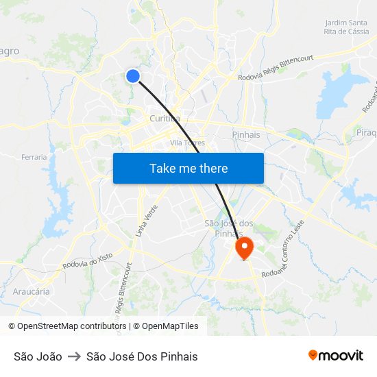 São João to São José Dos Pinhais map