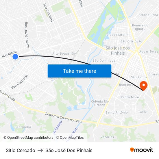 Sítio Cercado to São José Dos Pinhais map