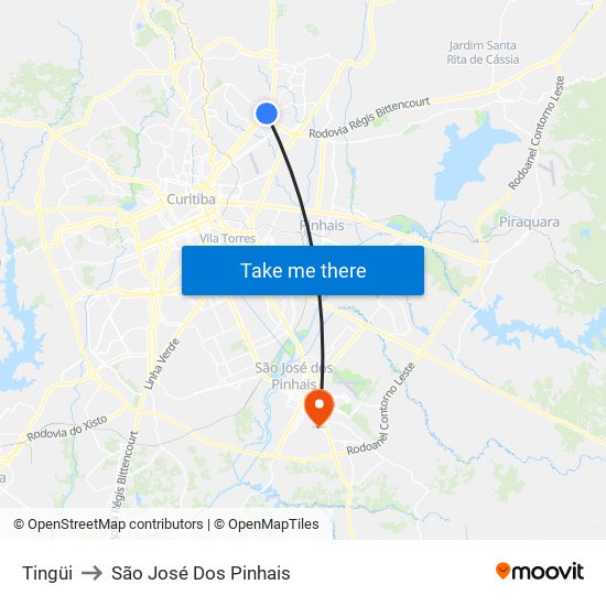 Tingüi to São José Dos Pinhais map