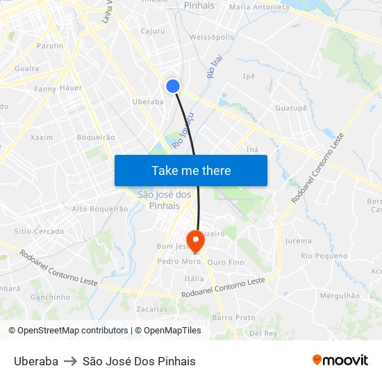 Uberaba to São José Dos Pinhais map