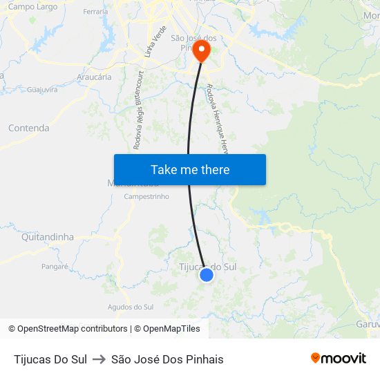 Tijucas Do Sul to São José Dos Pinhais map