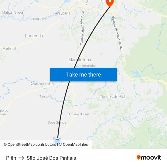 Piên to São José Dos Pinhais map
