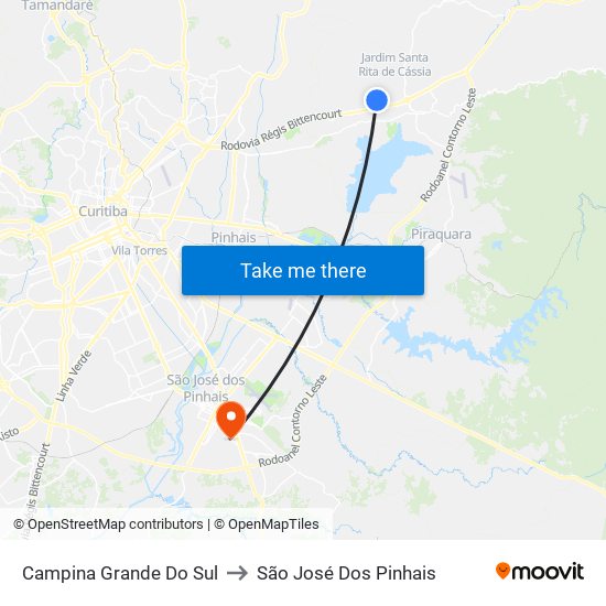 Campina Grande Do Sul to São José Dos Pinhais map