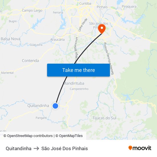 Quitandinha to São José Dos Pinhais map